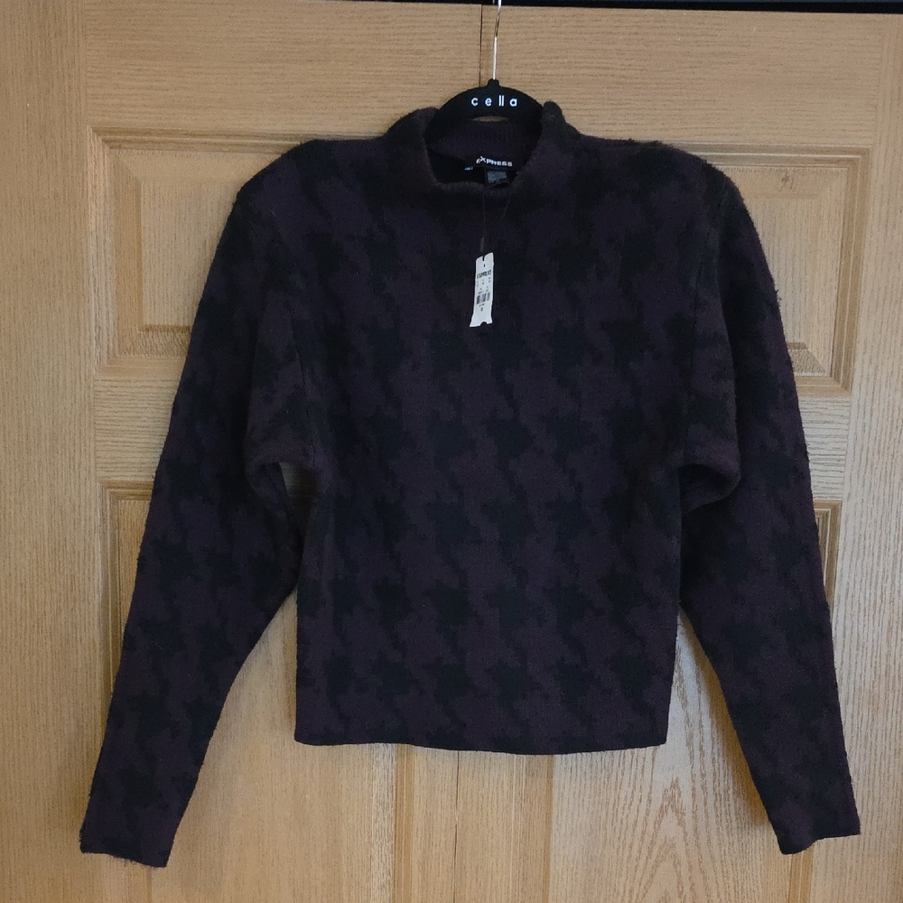Express Purple and‎ Black Houndstooth Sweater